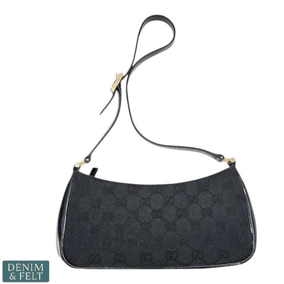 Gucci Black GG Monogram Mini Shoulder Bag with Patent Leather Trim, Vintage - Picture 4 of 16